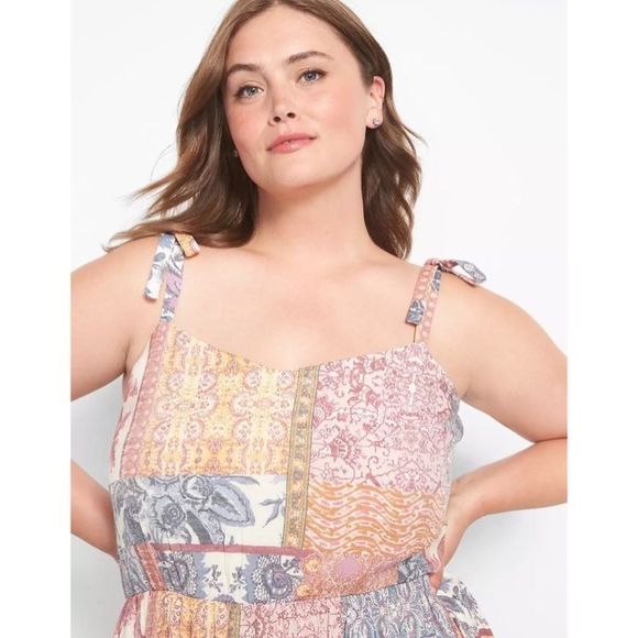 Lane Bryant Patchwork Sweetheart-Neck Tie-Shoulder Midi Dress NWT - Picture 3 of 3